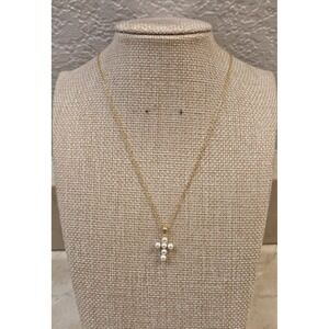 Girls‎ Sterling Silver Simulated Pearl Cross Necklace 13-15" Gold Tone